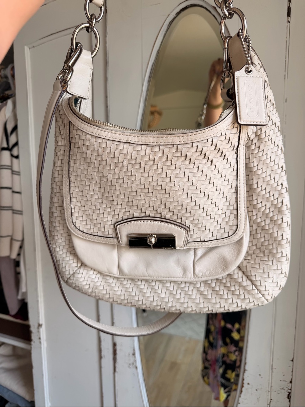 Coach Cream Woven Leather Shoulder Bag